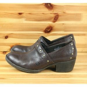 Born Women's size 7 Brown Leather Stud Chunk Heel Ankle Boots Shoes